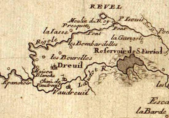 Carte ancienne du Canal du Midi, Montagne Noire