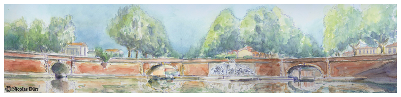 Aquarelle panoramique des 3 ponts