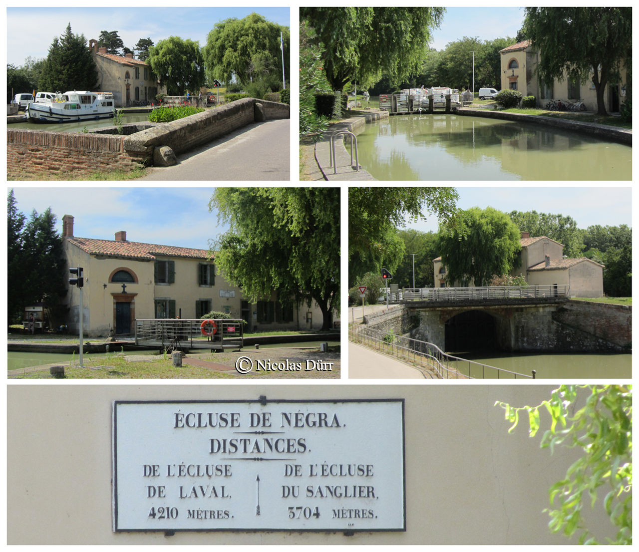 L'écluse de Negra, 1673, à bassin simple, 9e à franchir par les navigants (au km 33.315, altitude 166 m) et sa chapelle. Autrefois la 1ère dînée de la barque de poste en provenance de Toulouse.