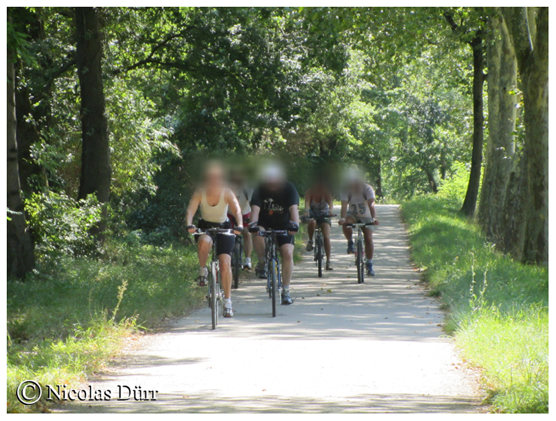 Cyclistes le long du bief de Renneville