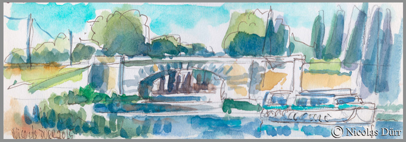 Le Pont Neuf du Somail, en version aquarellée