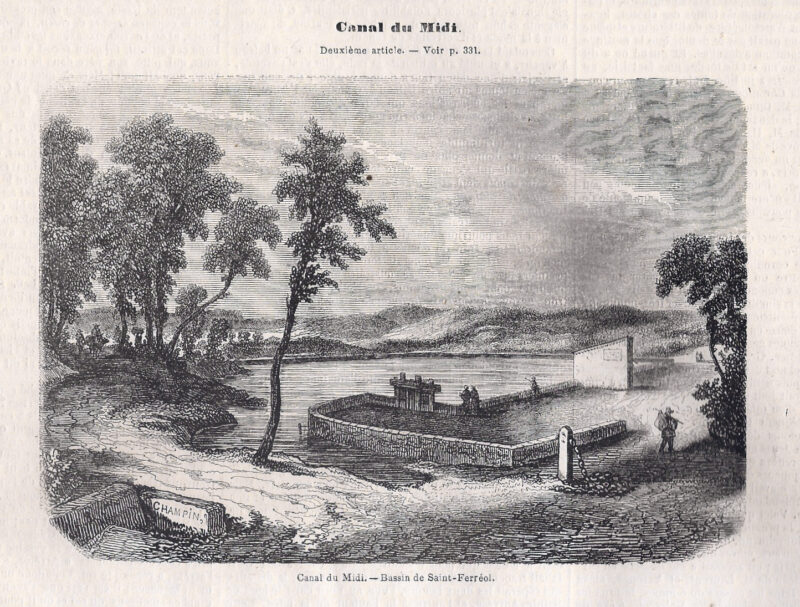 Gravure ancienne de la digue du Bassin de Saint-Ferréol publiée dans le journal l'illustration en été 1847