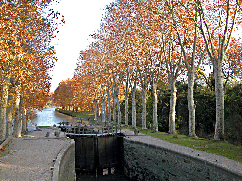 Canal du Midi : l'automne sur l'écluse Saint-Roch à Castelnaudary